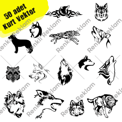 50 Adet Farklı Kurt Vektörü Satın Al
